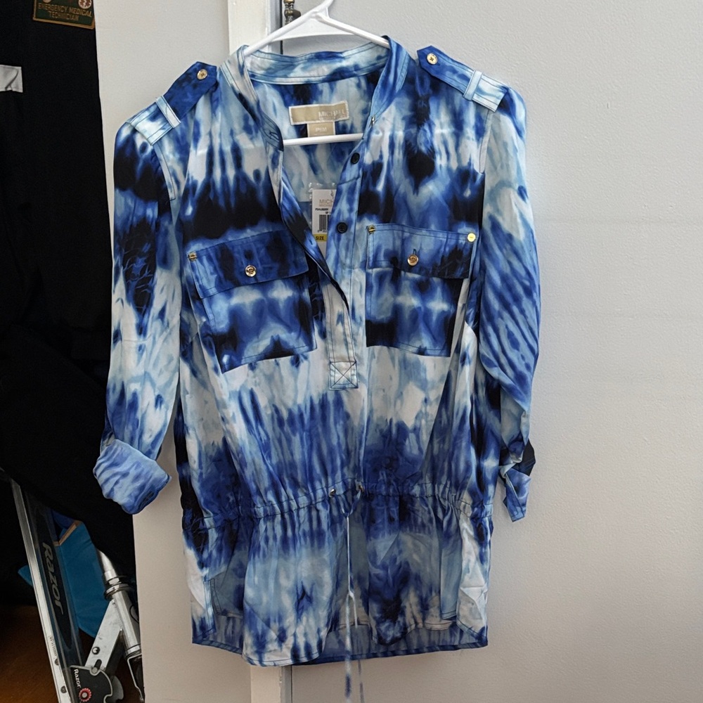 Women Michael Kors Blue Tie-Dye Blouse
